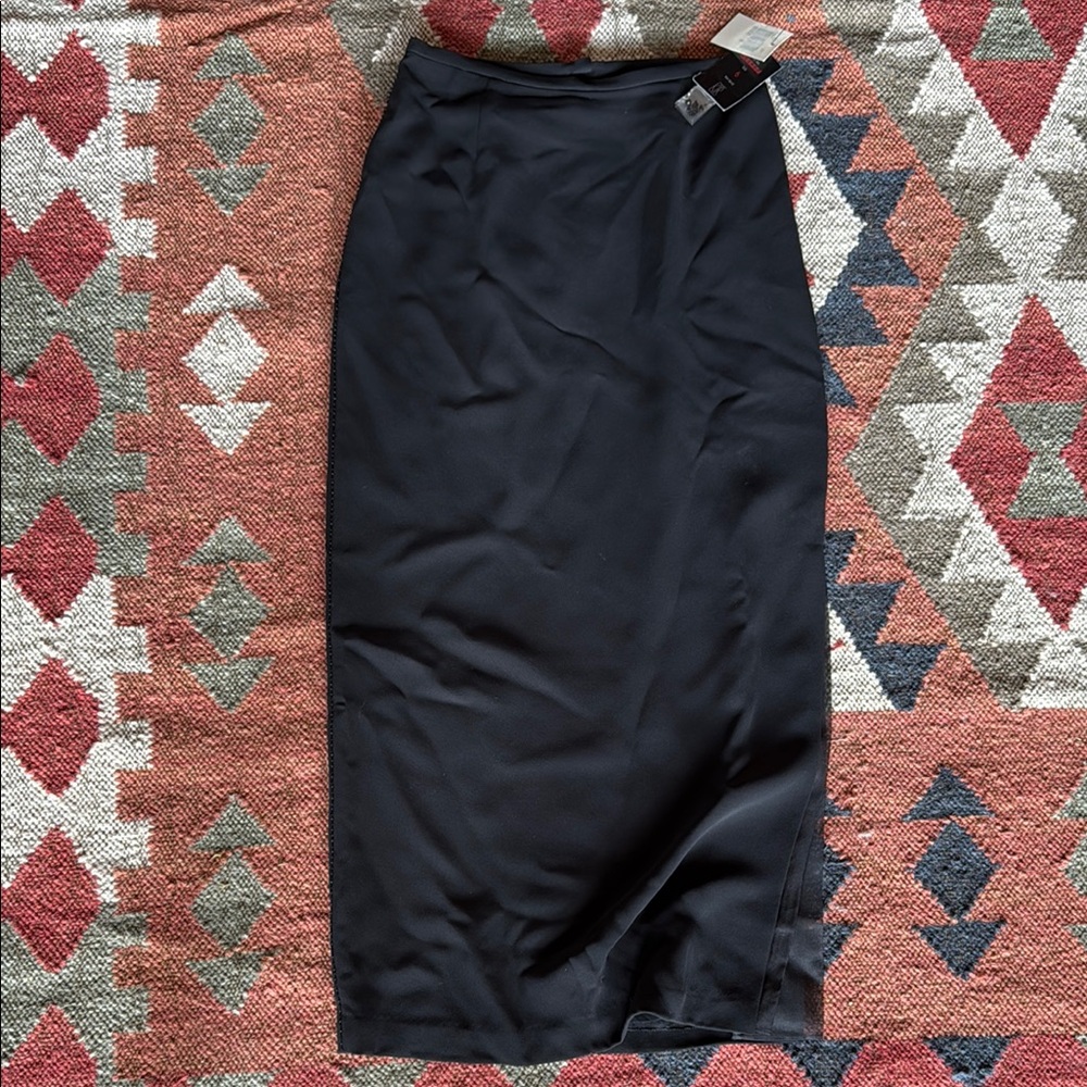 KIR Elegant Black Women's Skirt with beading down one side and sheer slit.